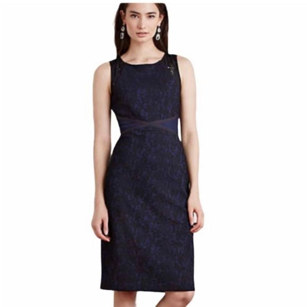 Anthropologie Moulinette Soeurs Larkin Sheath Dress Navy Black Lace